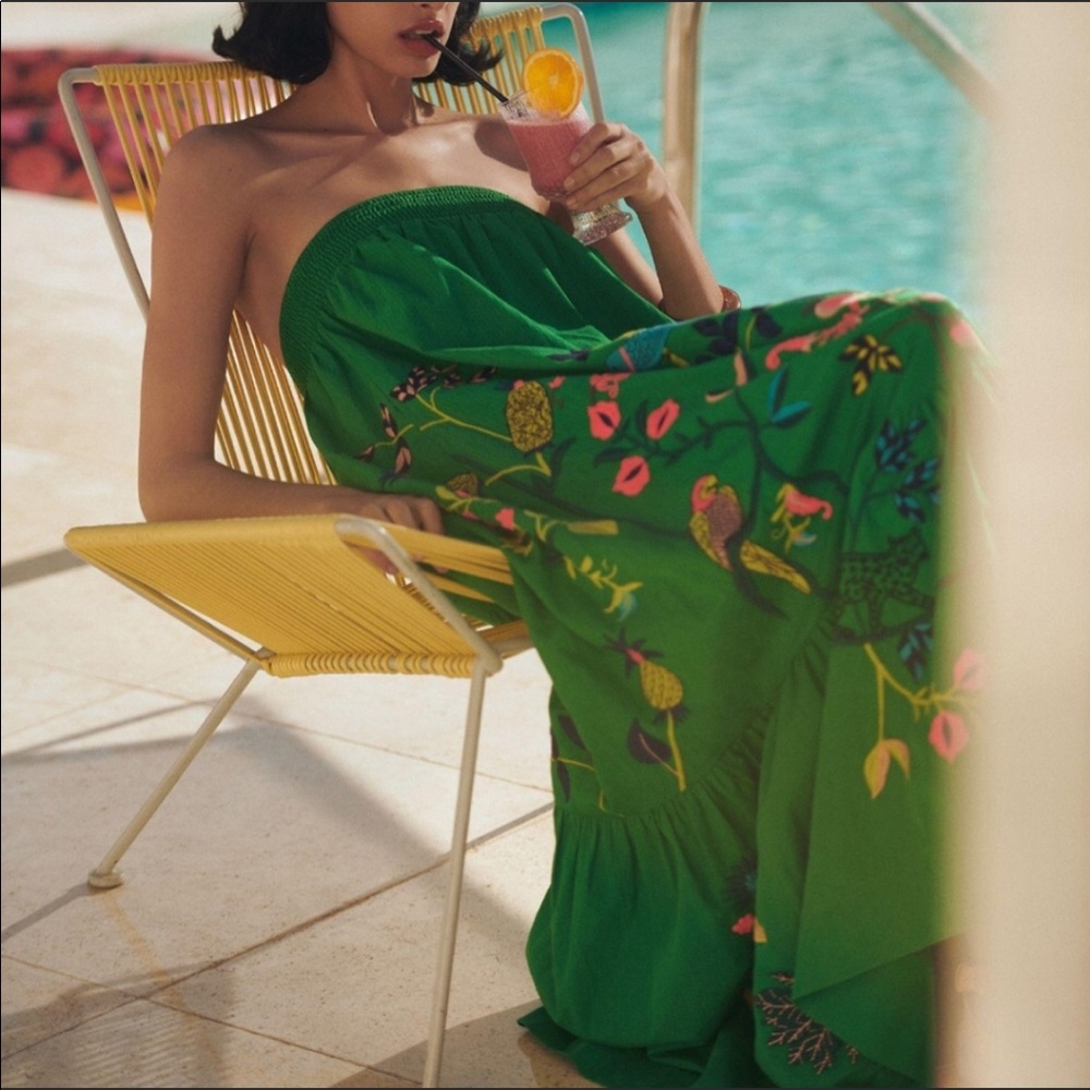 Anthropologie Green Embroidered Dress Medium NWT
